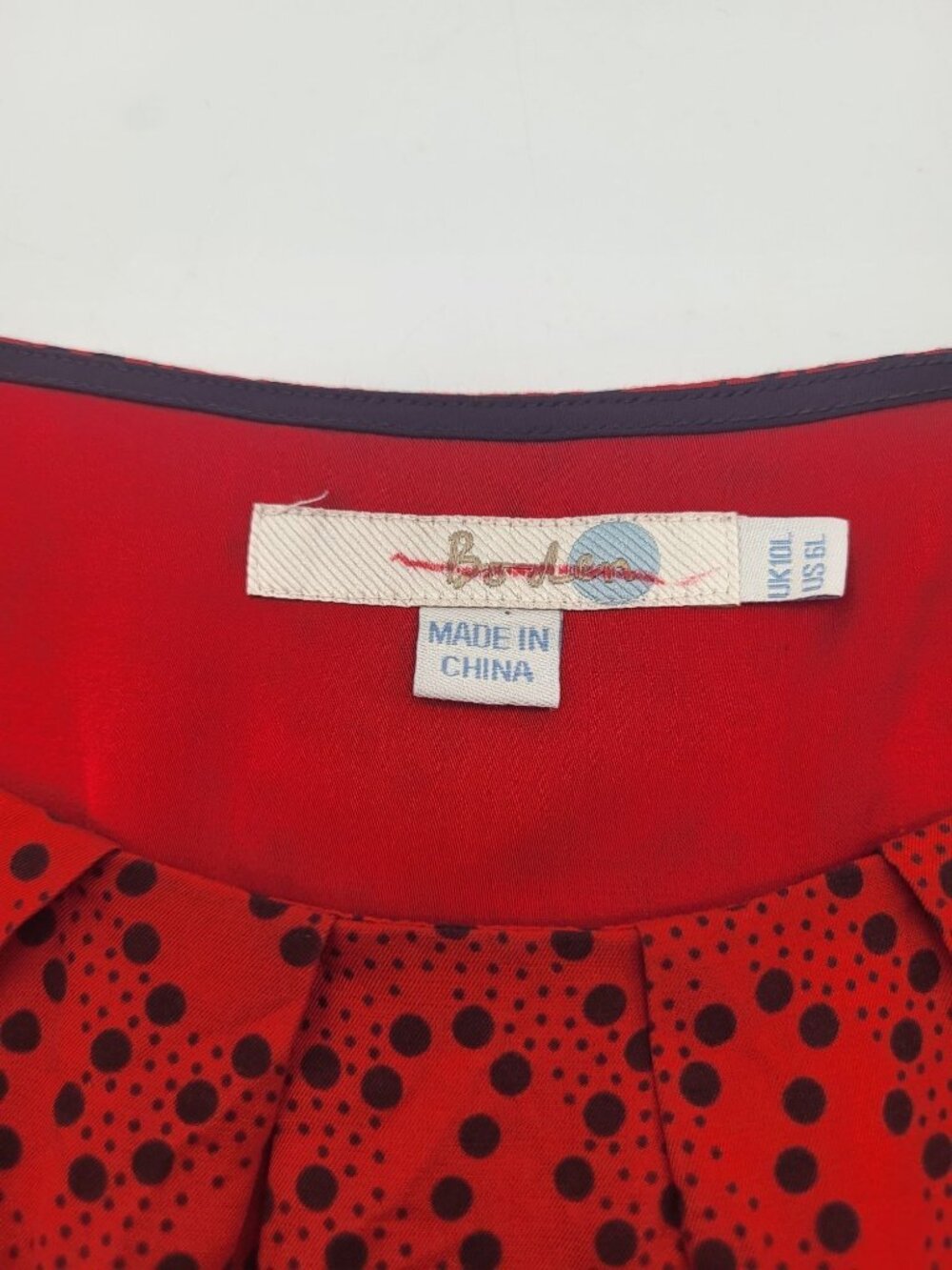 Boden Women's SZ 6L Midi Sheath Belted Dot Red Black Viscose Silk Dress - Picture 3 of 8